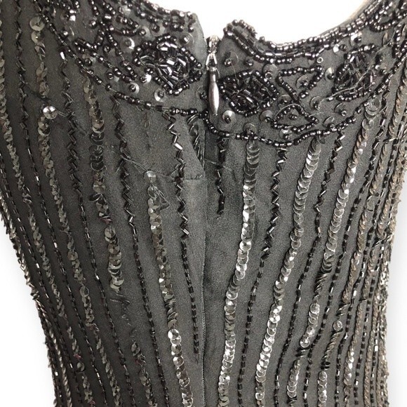 Prelude Black Fully Beaded Silk Sequin Mini Tank Dress - Picture 6 of 7